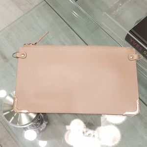 NWOT - Cavalli Class beige clutch/ crossbody bag with gold edges.